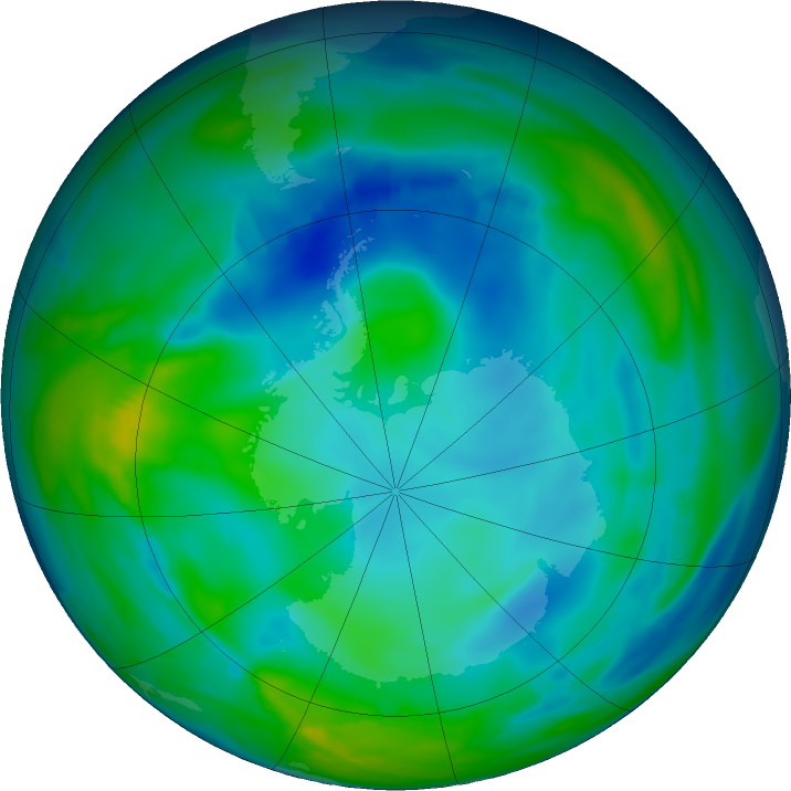 Antarctic ozone map for 13 June 2019